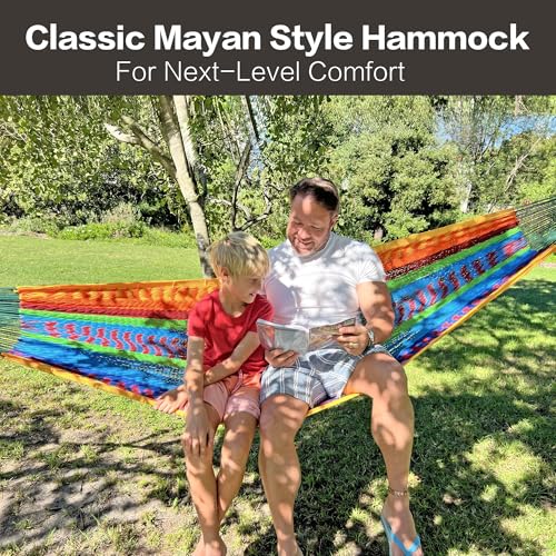 CHULIM Handwoven Mayan Hammock with 10ft Tree Straps, 550lbs Capacity Soft Rope Double Hammock, Portable Outdoor Hammock with Carry Bag for Camping Backyard Beach - Natrual White - color: Natrual White