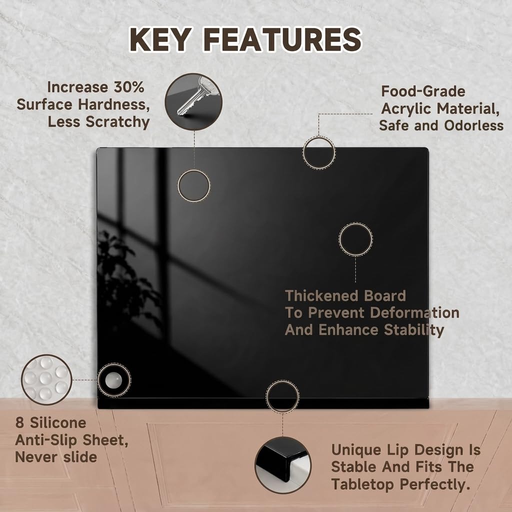 SWSKR Clear Acrylic Cutting Board with Counter Lip,1pcs Black - 23''x17''
