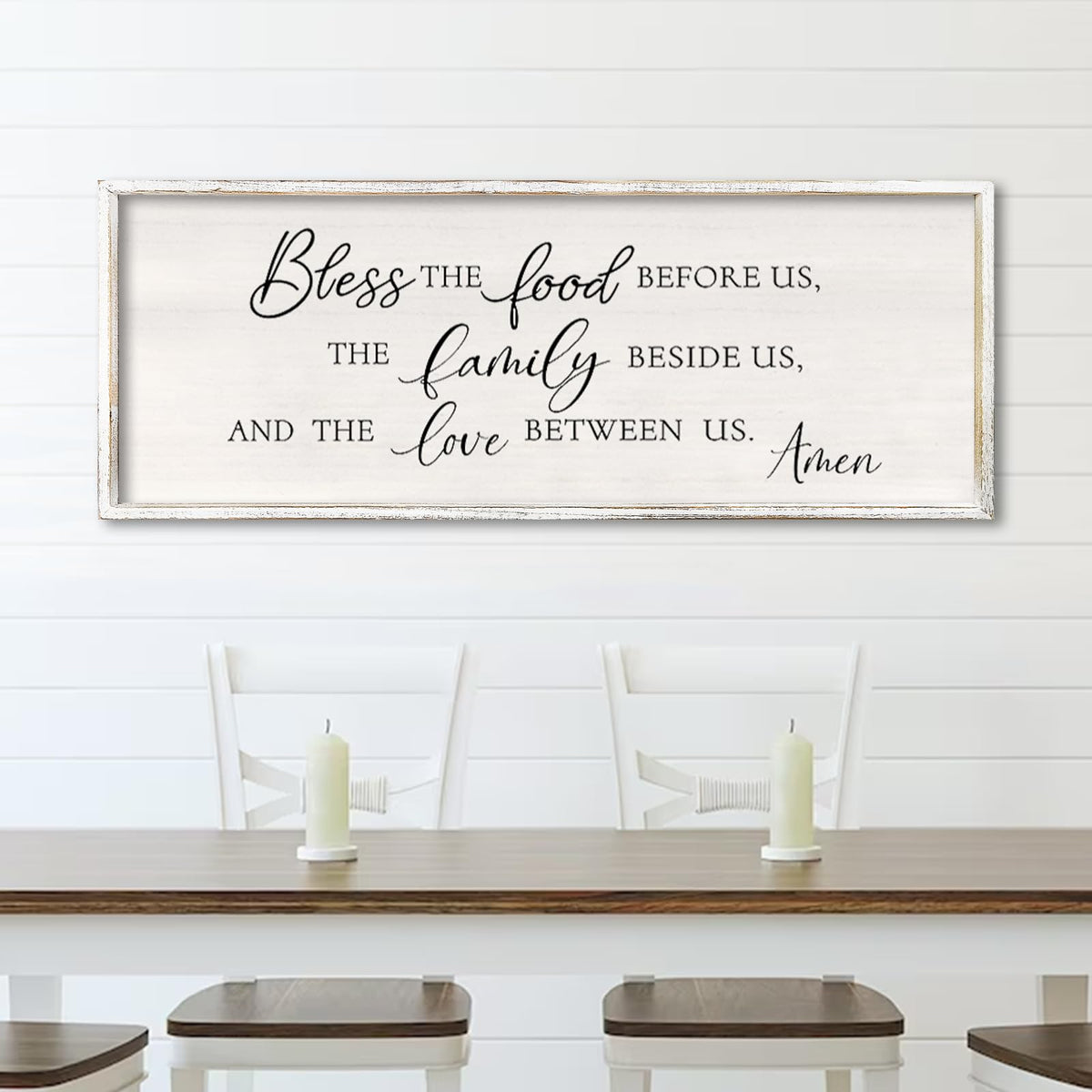 comurdyo Bless the Food Before Us Wall Decor Sign 32" X 12", White
