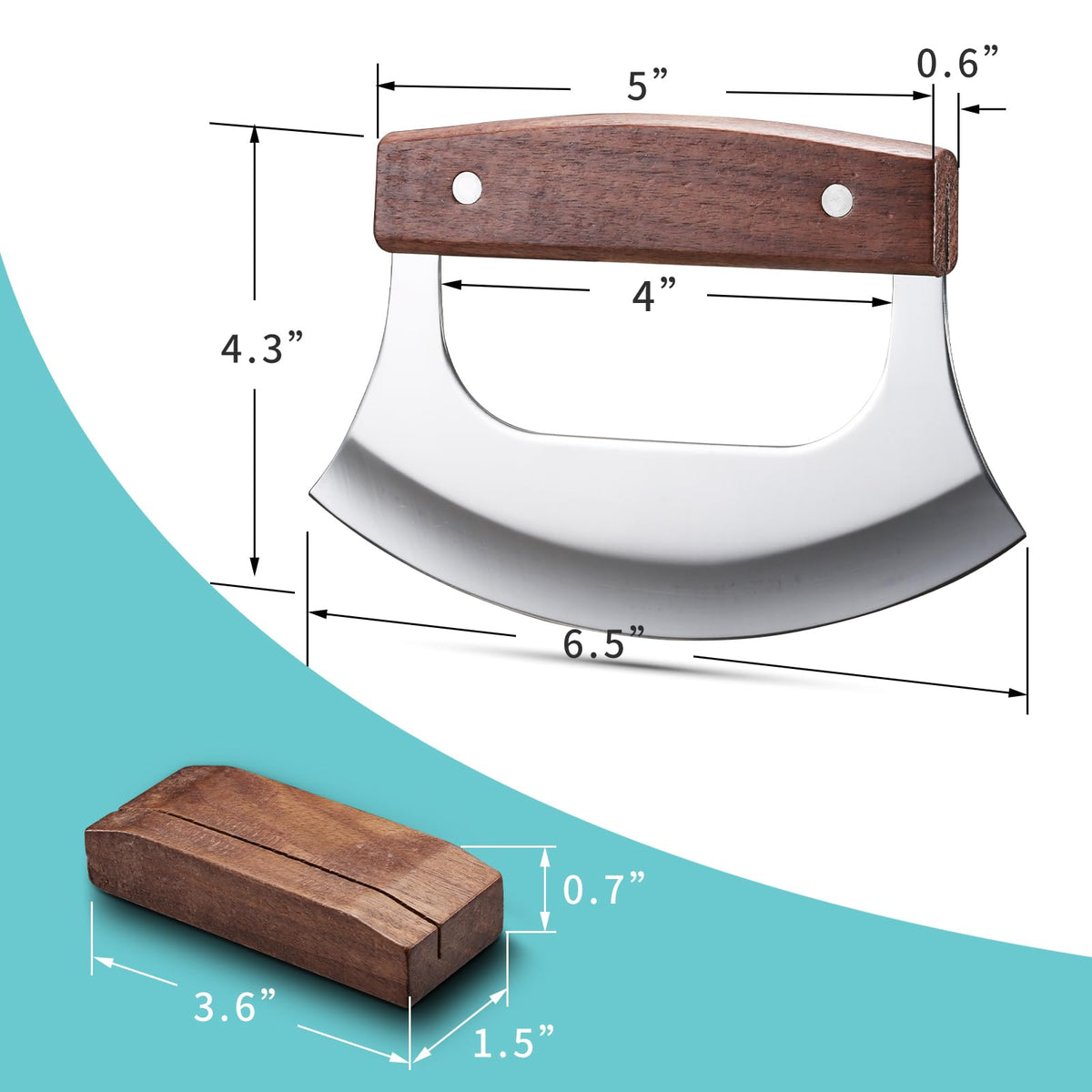 Coowolf Ulu Knife with Stand for Cutter Pizza Meat Vegetables Herb Salad