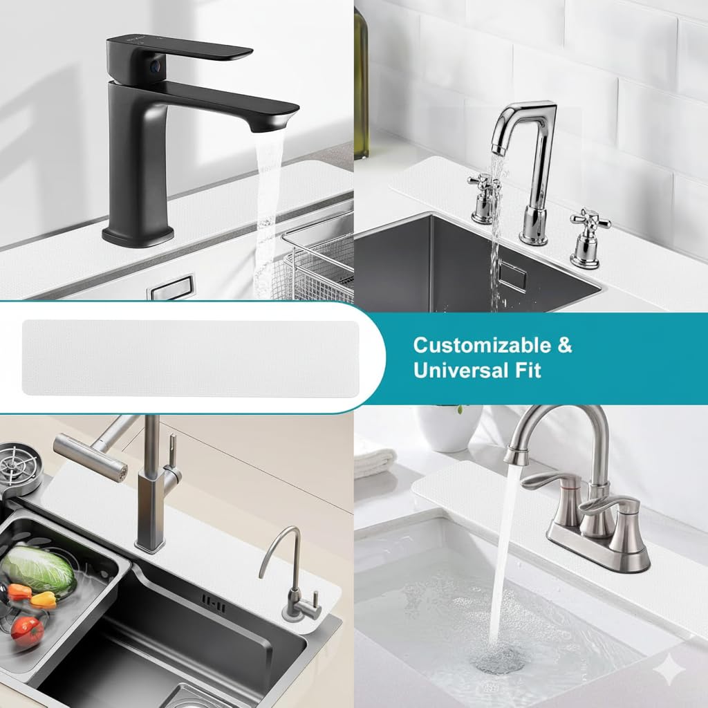 Customizable Kitchen Sink Faucet Mat: 30"Lx5.5"W Absorbent Splash Guard