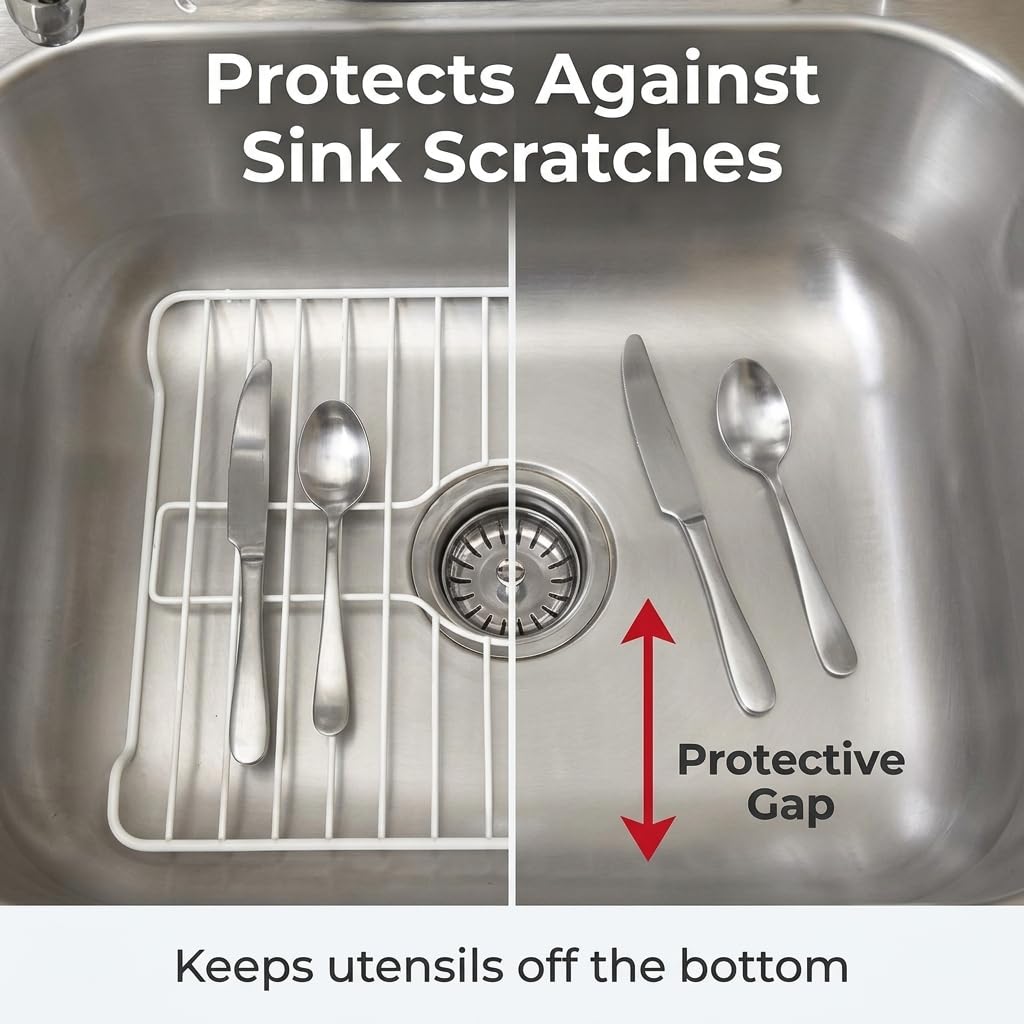 Better Houseware Small White Sink Protector for Kitchen Sink, Metal Grid Mat Fits Compact Single-Bowl Sinks, 12x10.25 in