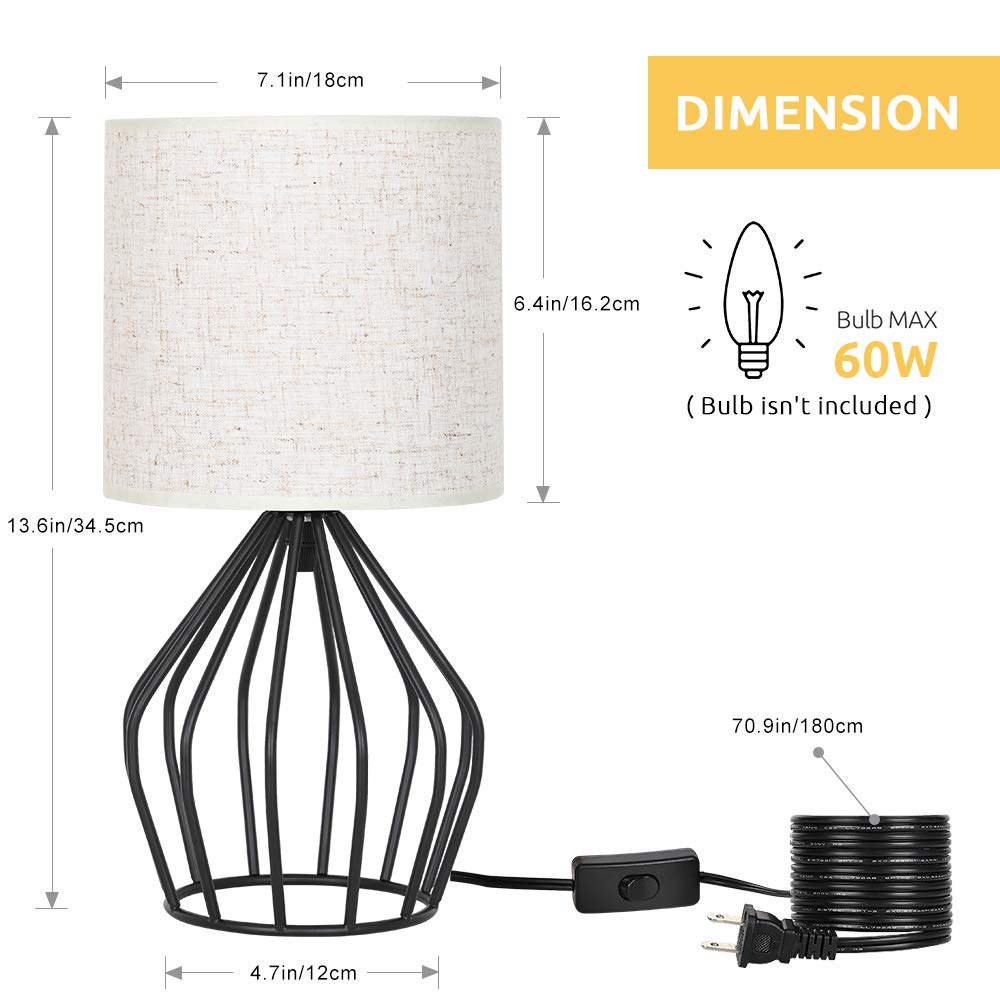 HAITRAL Black Modern Table Lamp - Minimalist Small Bedside Lamp,13.8 Inch