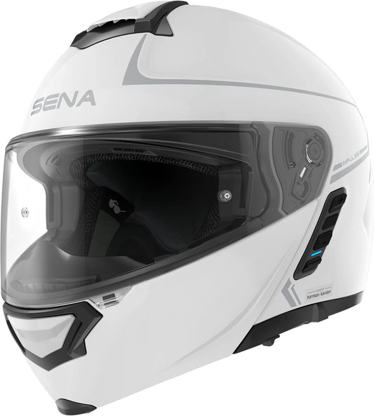 Sena Impulse DOT Flip Up Modular Bluetooth Helmet w/Sound by Harman Kardon Dual Visor Helmet with Integrated Mesh Intercom System / MP3 / Voice Dial (Gloss White, Medium)