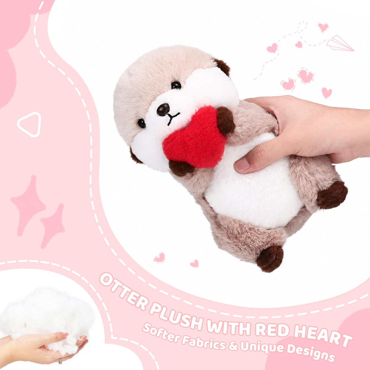 Cute Otter Stuffed Animal with Red Heart, Soft Plushie Gift for Kids 9.8"