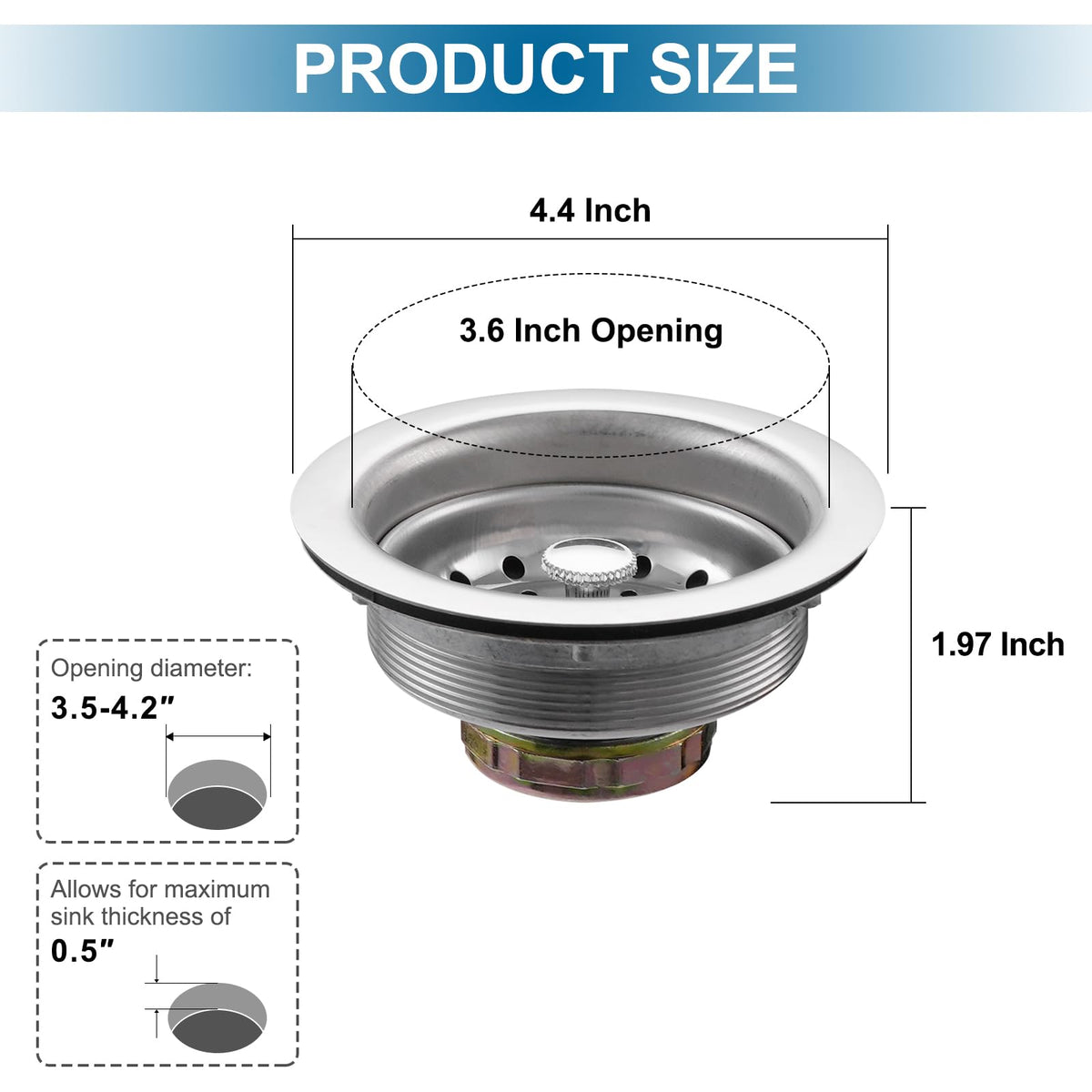 ZM Kitchen Sink Basket Strainer with Stopper, 3-1/2” Drain