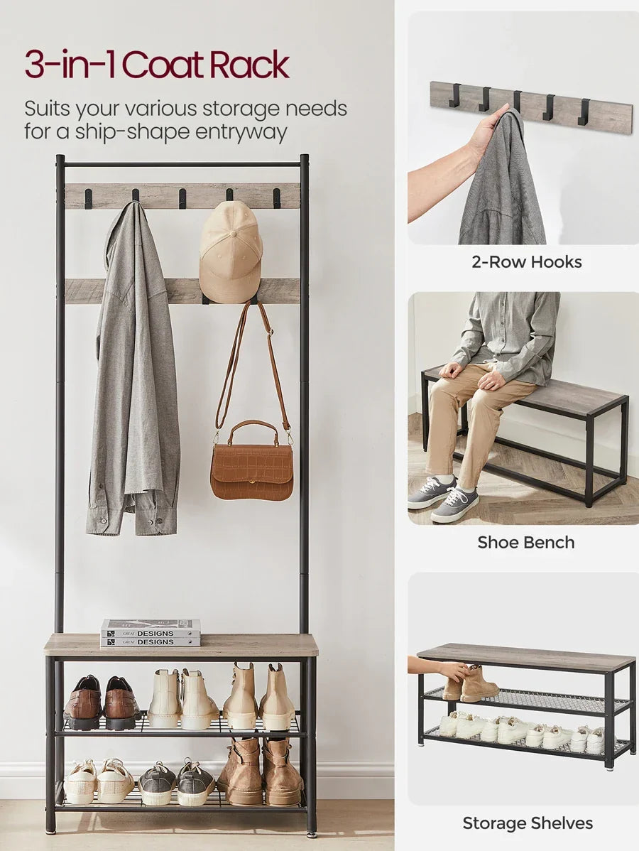 VASAGLE Coat Rack, Hall Tree With Shoe Storage Bench