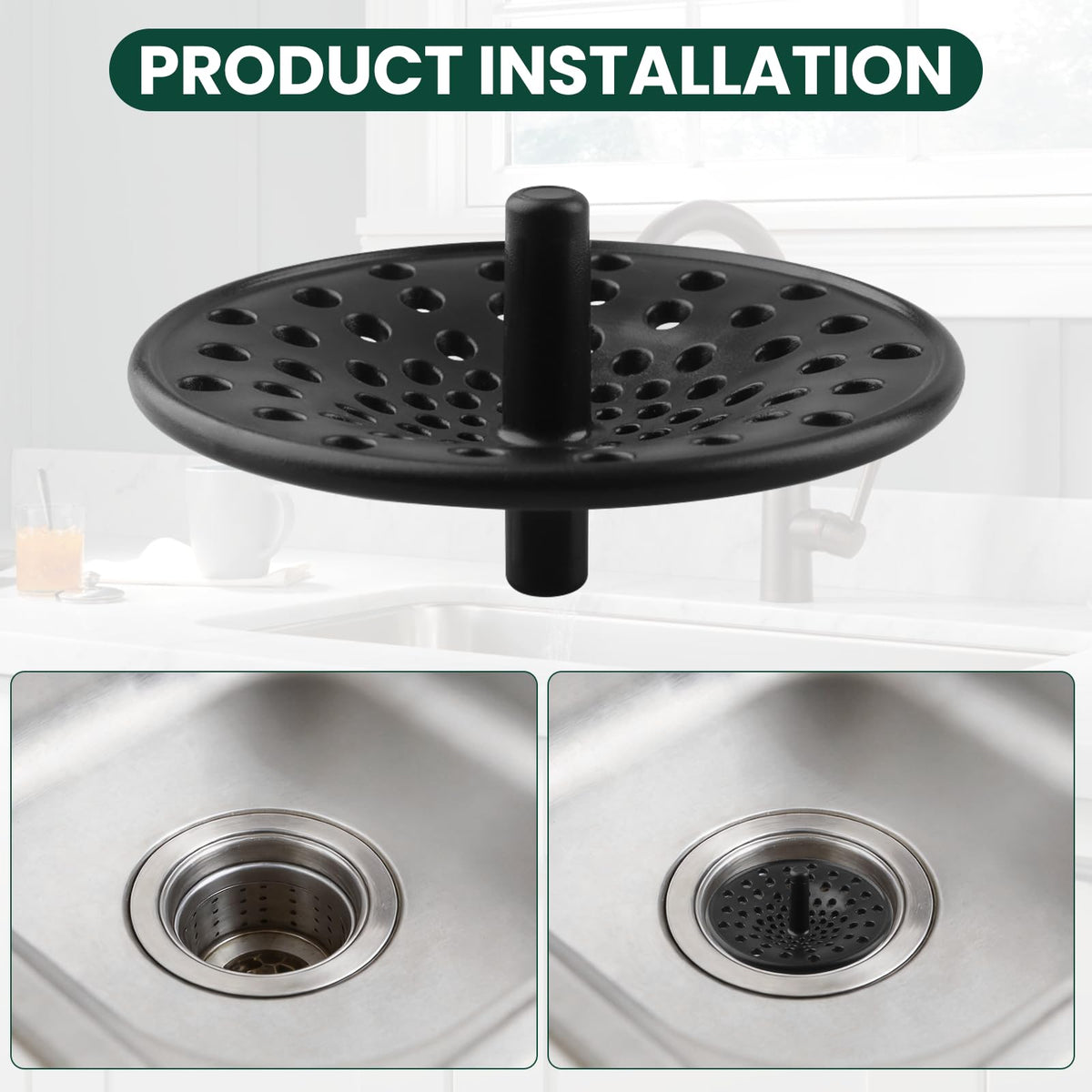 LEDBarz Kitchen Sink Garbage Disposal Strainer for Danco 10427 Kitchen Sink Drain Strainer, 3.25 Inch Black Concave Sink Drain Strainer, 1 Pack