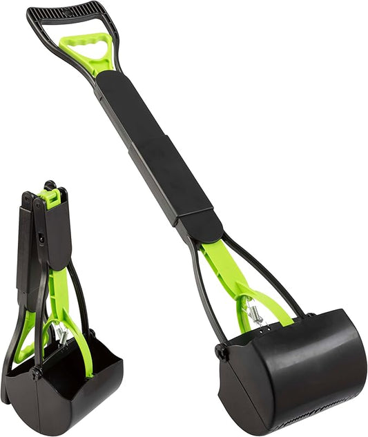 PETMAKER Pooper Scooper - Foldable Cat and Dog Poop Scoop with Ergonomic Handle - Enables One-Handed Use on Concrete, Grass, and Gravel (Green)