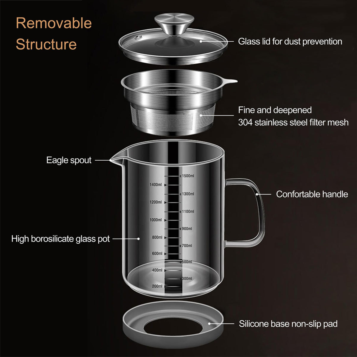 Abdodar 50oz Glass Oil Strainer Container with Fine Mesh Strainer (1.5L)
