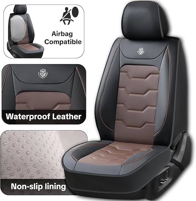 Car Seat Cover Full Set Kit, Universal Car Seat Cover for Cars, Waterproof Leather, Protect & Upgrade Car Interior, Airbag Compatible, Easy to Install & Clean, for SUV, Pickup Truck, Sedan