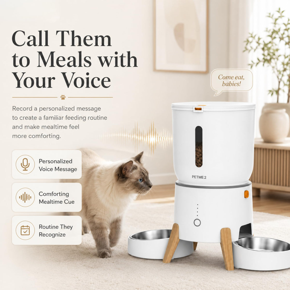 PETME2 Dual Bowl Automatic Cat Feeder - 5L WiFi Smart Elevated Cat Feeding Station with App Control, Voice Recording, Dual Power Options, Stainless Steel Cat Bowls & Anti-Jam Technology for Small Dogs