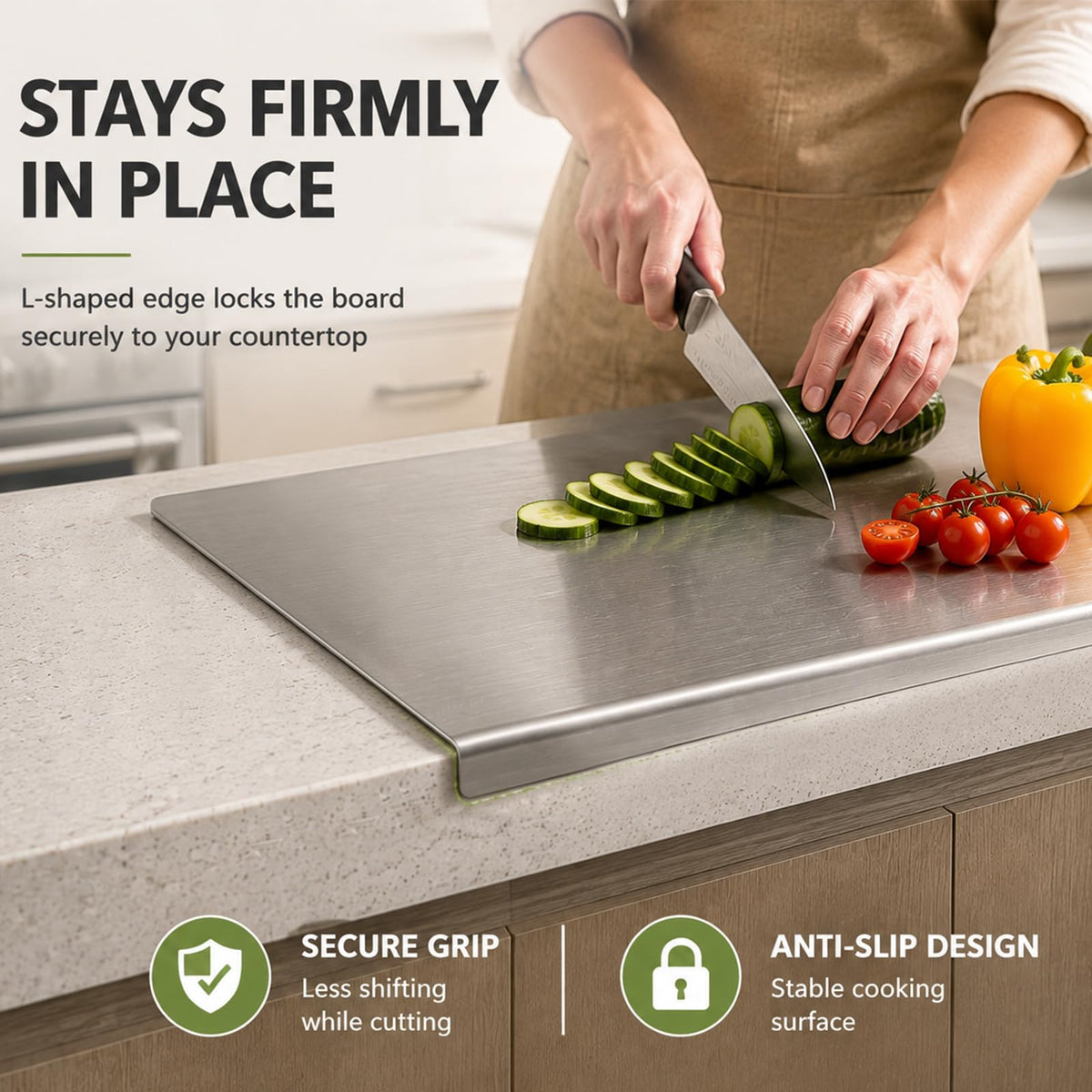 304 Stainless Steel Cutting Board with Lip, Metal Chopping Board