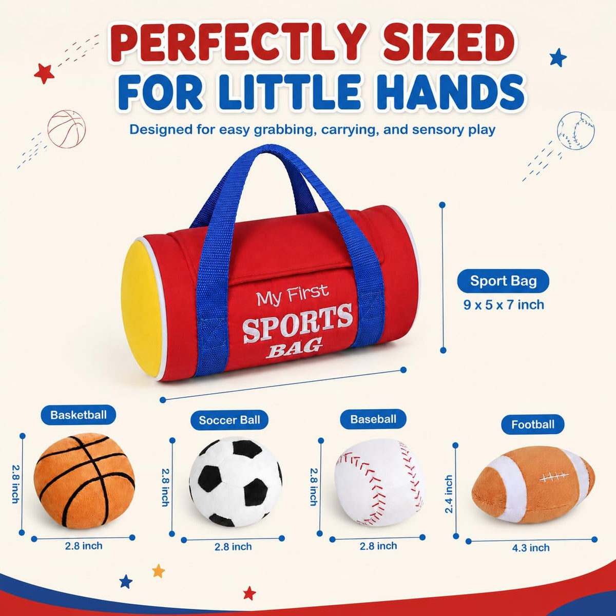KMUYSL My First Sports Bag, Soft Sensory Balls for Baby Toys 0-12 Months