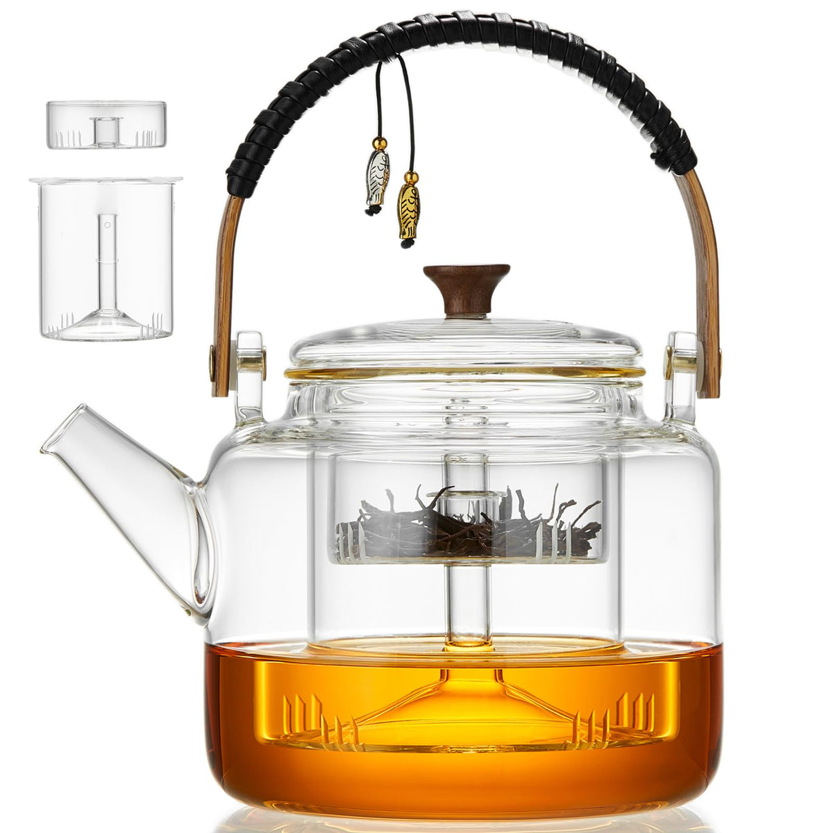 UNBREAKABLE Borosilicate Glass Teapot with Infuser & Lid, 1090ml, Stovetop