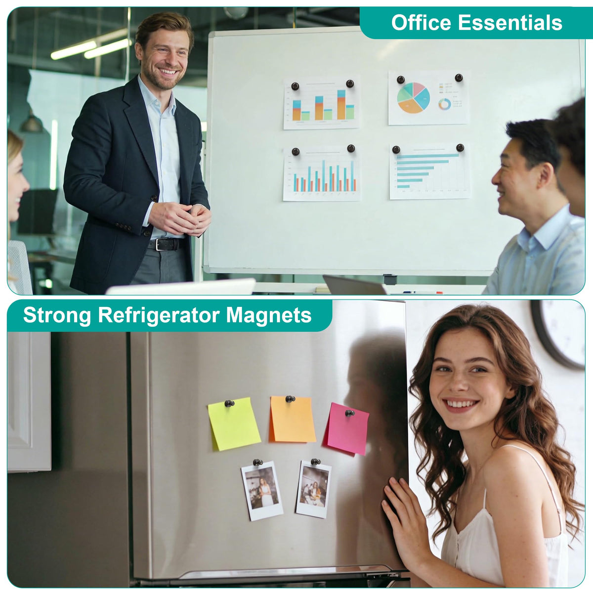 Tiergrade Metallic Magnets, Refrigerator Magnets, 24 Pack Black Magnetic Push Pins, Strong Fridge Magnets, Multi-use Whiteboard Magnets Perfect for Kitchen Office Classroom