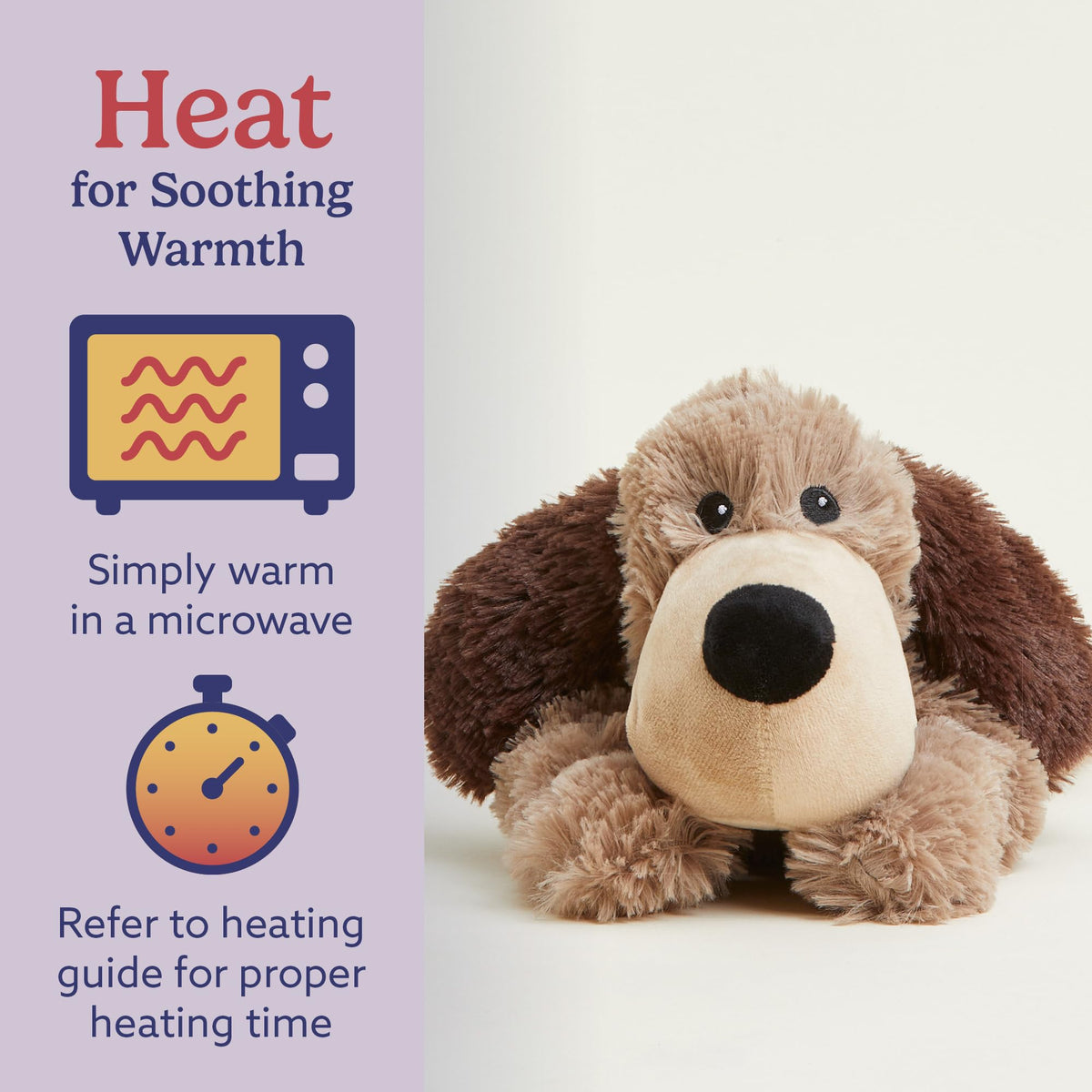 warmies Microwavable & Weighted Stuffed Animals, Brown Dog - Heated Stuffed Animal Plushie for Warmth & Comfort - Cute Soft Plush Toys for Adults & Children (Boys, Girls, Babies & Toddlers)