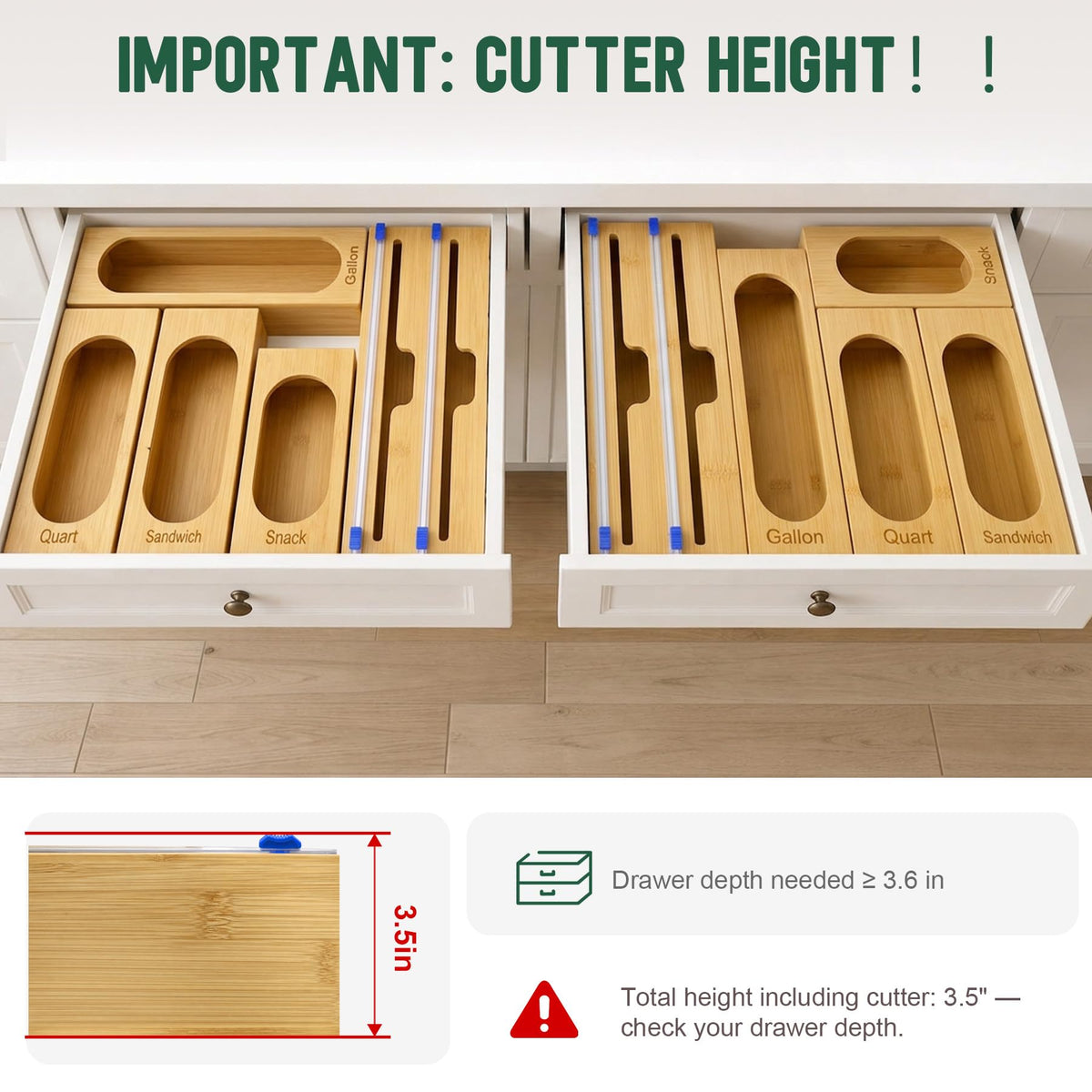 Gamtik Storage Bag Organizer for Kitchen Drawer, 5-Slot, Bamboo