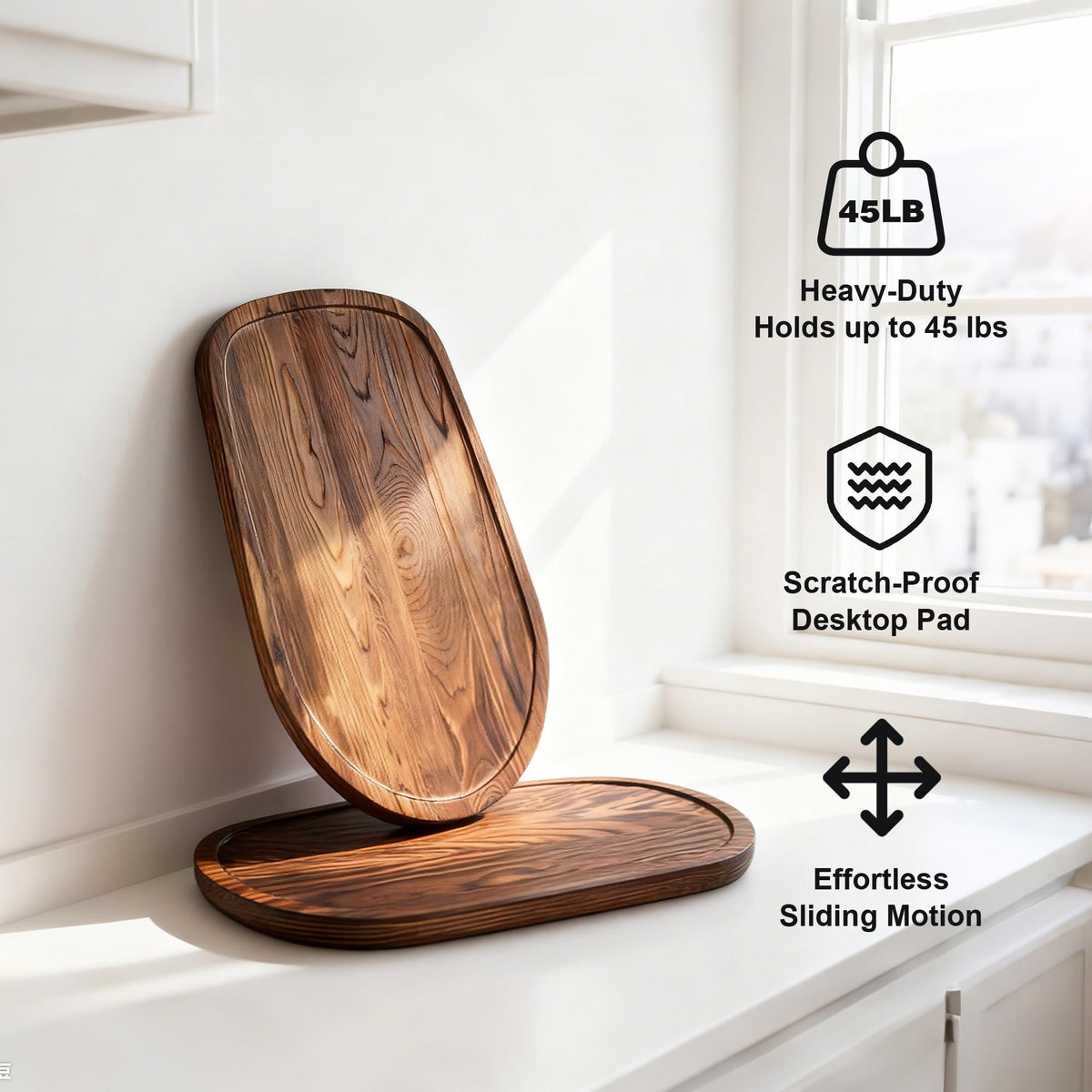 ENVTEK Pine Wood Mixer Slider Mat for KitchenAid 4.5‑5 Qt Tilt‑Head Stand Mixer, Brown