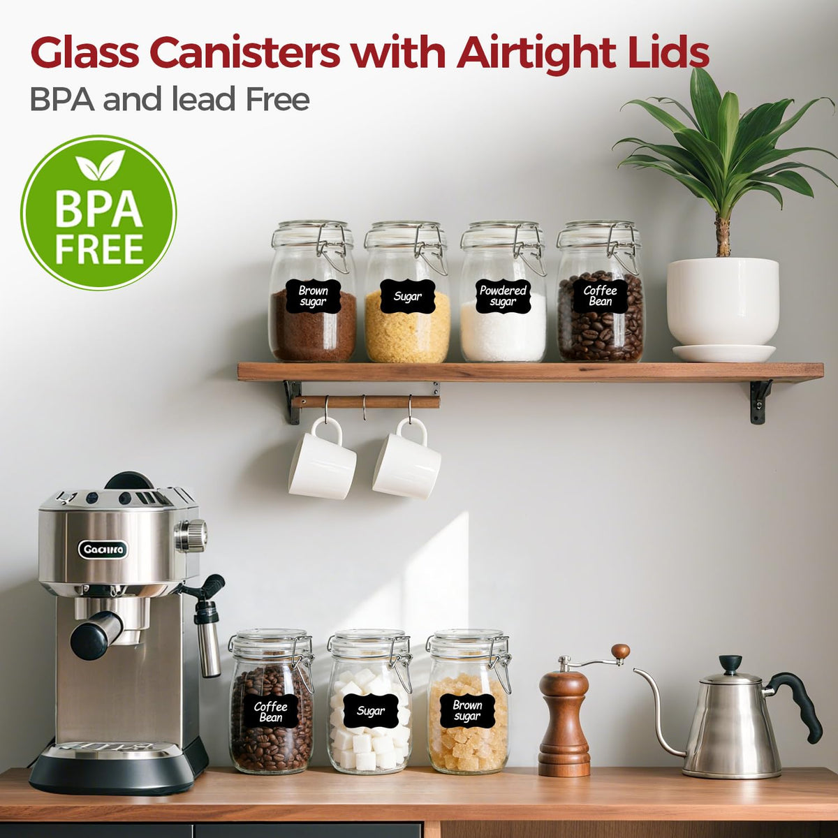 KTMAMA Glass Jars with Airtight Lids 34 oz 6 Pack Food Storage Pantry Round