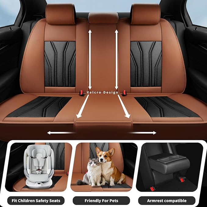 Fit Frontier Car Seat Covers Premium Leather for Nissan Frontier 2009-2025 2026. Waterproof， Breathable, Scratch-Resistant & All-Weather Seat Cushion Protector（Front Seat,Brown&Black