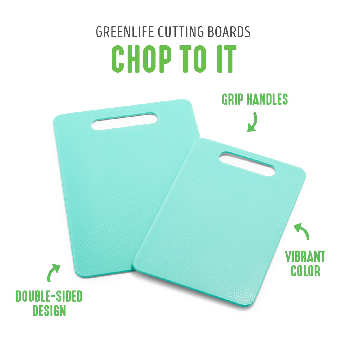 GreenLife Cutting Board Set 8x12" & 10x14", Extra Durable, Meal Prep, Non-Slip, Grip Handles, Crack Resistant, Dishwasher Safe, Reversible, Versatile Kitchen Essentials, Turquoise