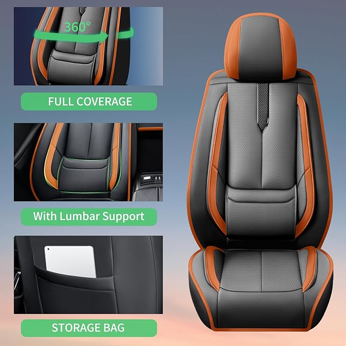 Fit Insight Car Seat Covers for Honda Insight 2010-2021 2022-Upgraded Premium Waterproof & Breathable Leather,Airbag Compatible,All-Weather Seat Cushion Protector,Full Set,Black-Brown