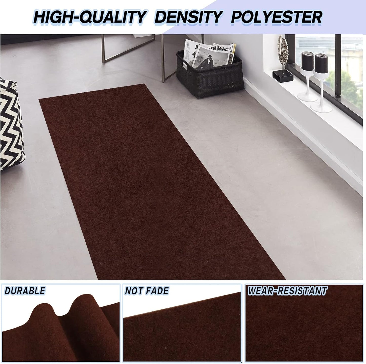 Custom Size Backed Non-Slip Area Rugs Runner, Easy Clean, Waterproof Runner Rugs for Hallway Entryway, Kitchen, Laundry, 3FT x 81FT, Brown