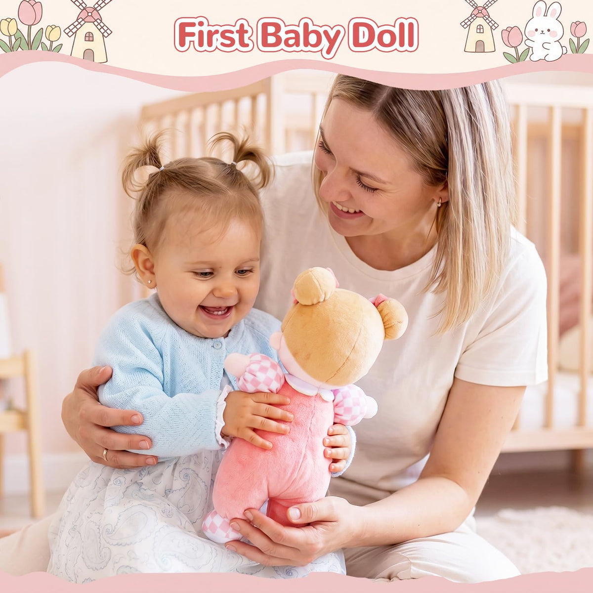 OUOZZZ Soft Baby Doll 10" Tulip Pink Snuggle Buddy Doll