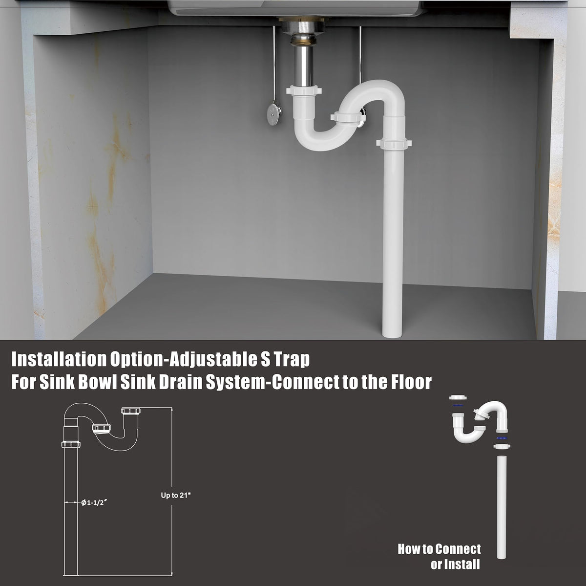 Kitchen Sink Drain Kit,1-1/2" Sink Drain Plumbing Kit,P-Trap Replacement