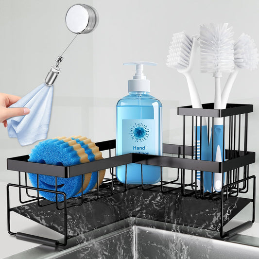 RealPlus Large Sponge Holder for Sink Caddy, 90° Kitchen Sink Organizer