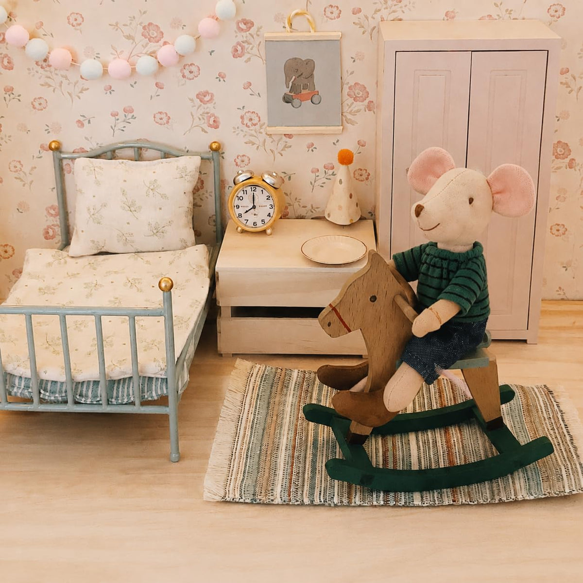 INS Nordic Home Mouse Stuffed Animal Plush Toy with Striped Shirt and Shorts 5.91inch (Green)
