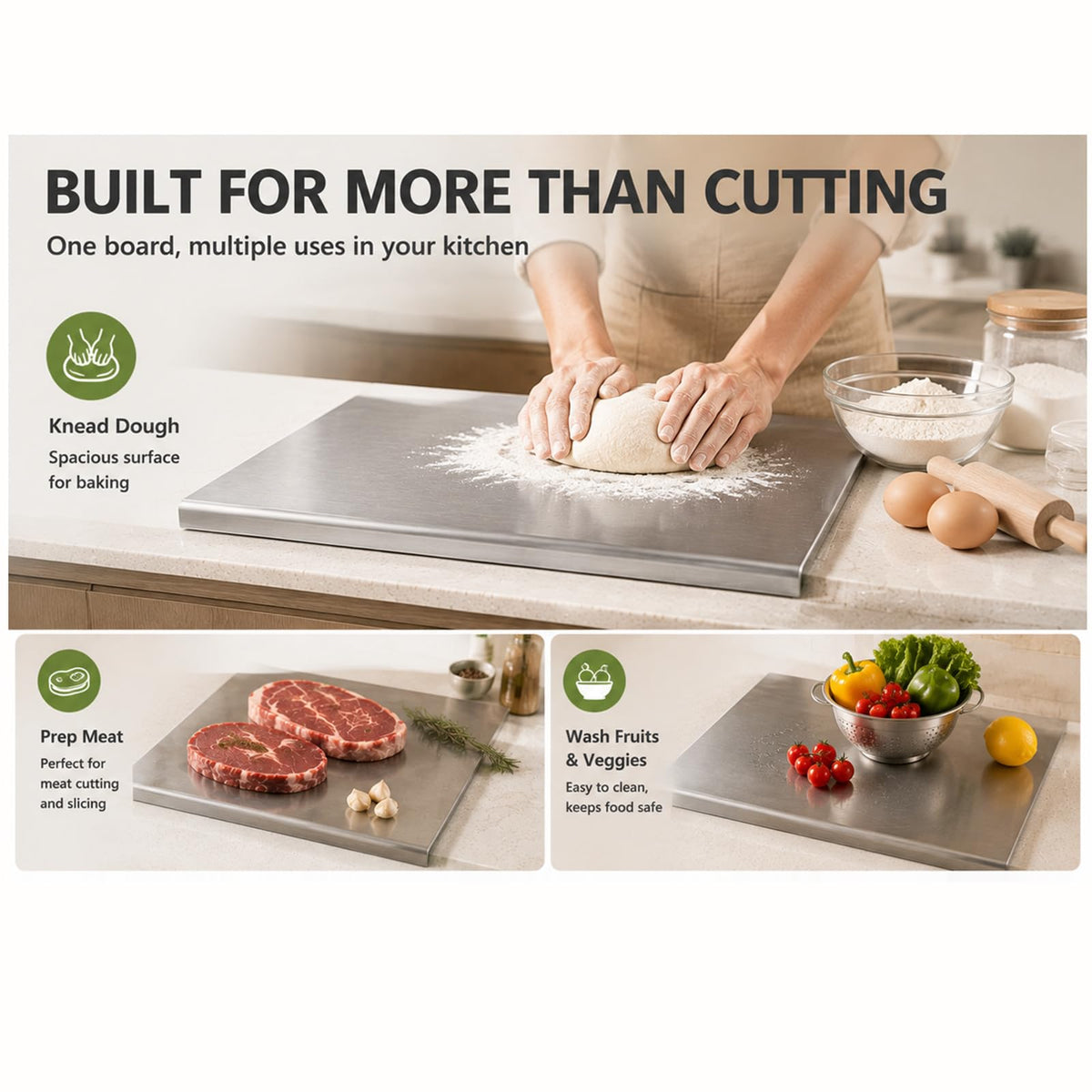 304 Stainless Steel Cutting Board with Lip, Metal Chopping Board