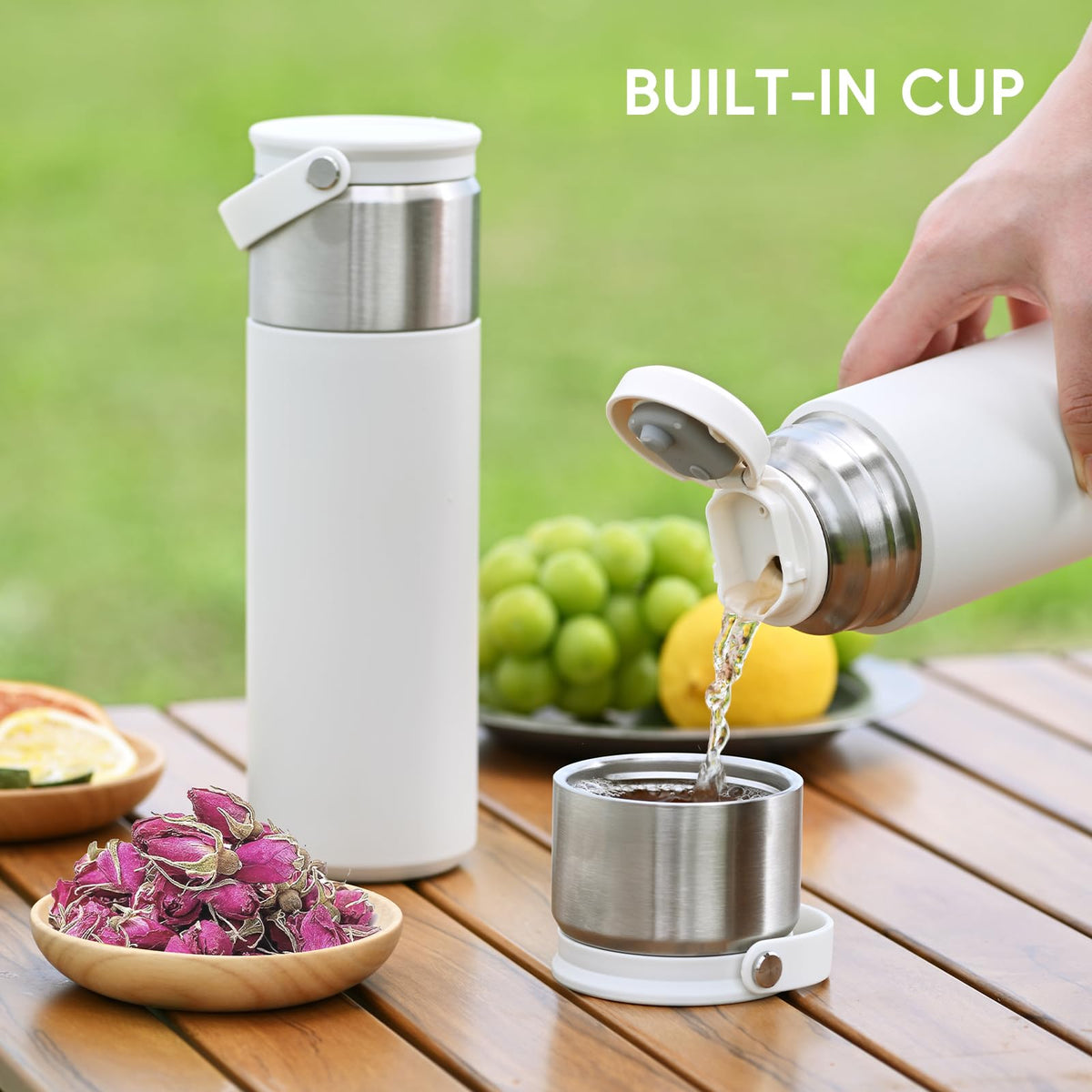 Vynrik 16 oz Stainless Steel Tea Infuser Bottle with Lid double as Tea Cup,Fruit Infuser Insulated Water Bottle,Leak Proof Travel Coffee Mug with Handle