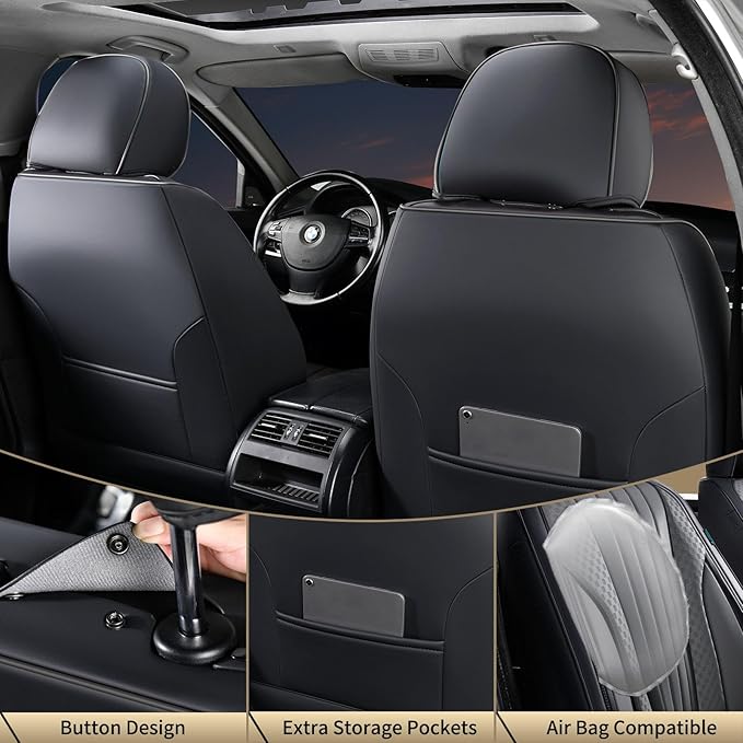 FLORICH Car Seat Covers, Premium Leatherette Car Seat Covers Full Set, Automotive Vehicle Seat Cushions Front Seats and Back, Waterproof Seat Protectors for Sedans Cars SUV Trucks, Black&Gray