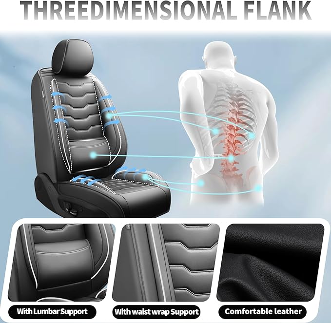 Fit Frontier Car Seat Covers Premium Leather for Nissan Frontier 2009-2025 2026. Waterproof， Breathable, Scratch-Resistant & All-Weather Seat Cushion Protector（Front Seat,White Line Black