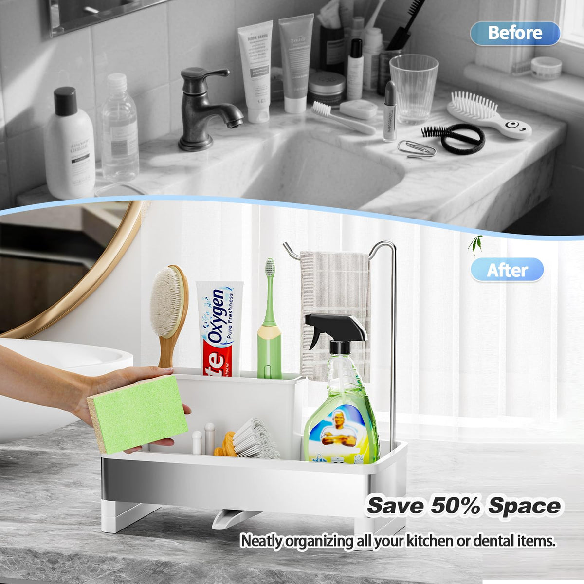 Ewaiira Sponge Holder for Kitchen Sink, Stainless Steel Sink Caddy