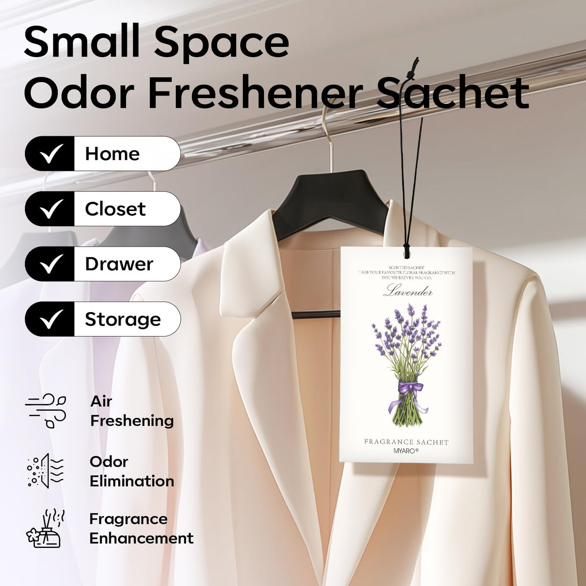 MYARO 12 Pack Lavender Scented Sachets, Closet Deodorizer Car Air Freshener