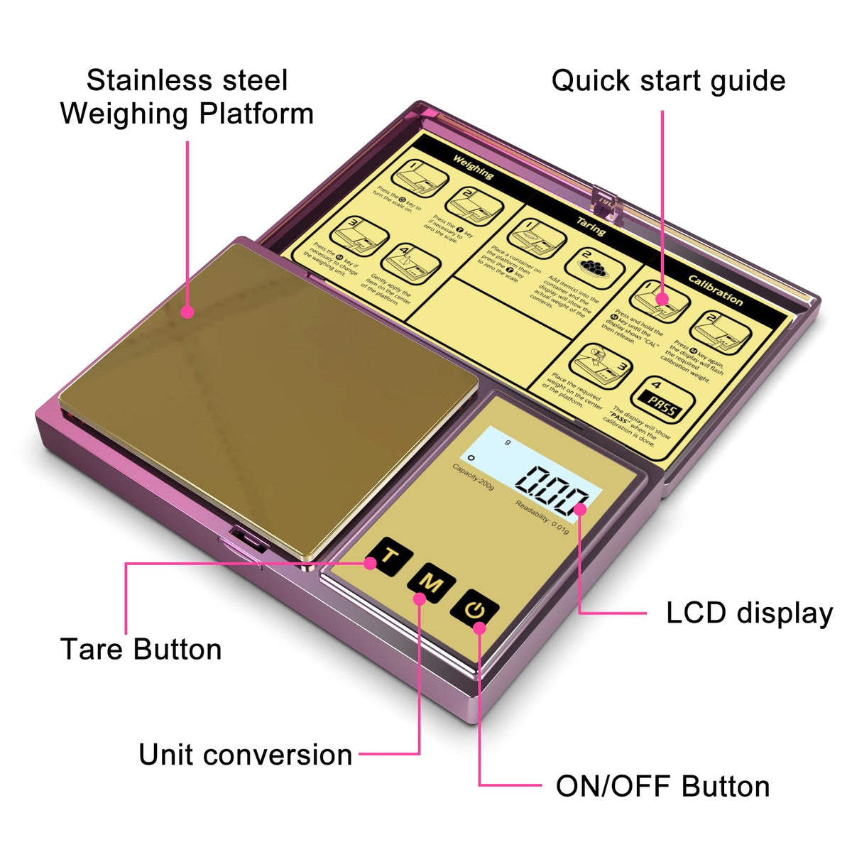 Raclomec 200g Purple Gradient Digital Scale – High Precision 0.01g Jewelry Scale for Gemstones, Powder, Spices & More (Auto-Off, Portable)