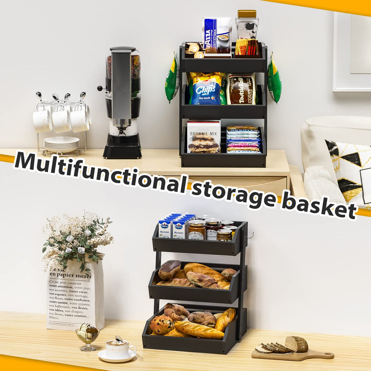 Gmtsl Bamboo Fruit Basket for Kitchen, Fruit Holder for Kitchen Countertop