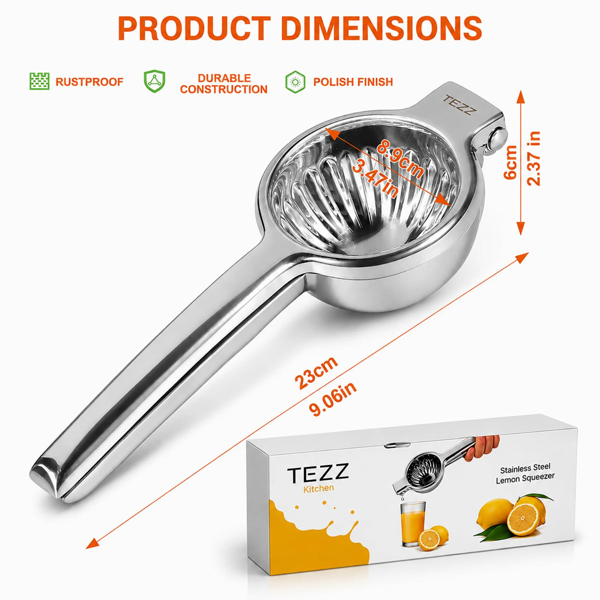 Upgrated Lemon Squeezer, Stainless Steel Manual Hand Juicer For Citrus Lime