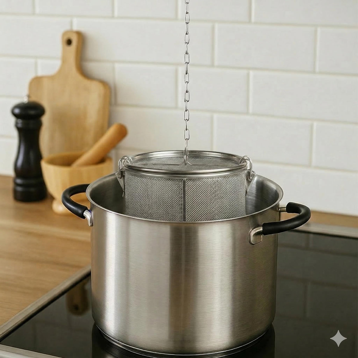 Stainless Steel Seasoning Strainer and Spice Filter, 7 Inch Large Capacity Tea Mesh Infuser Strainer with Extended Chain, Reusable Herb Basket for Soup, Stew, Hot Pot, Broth