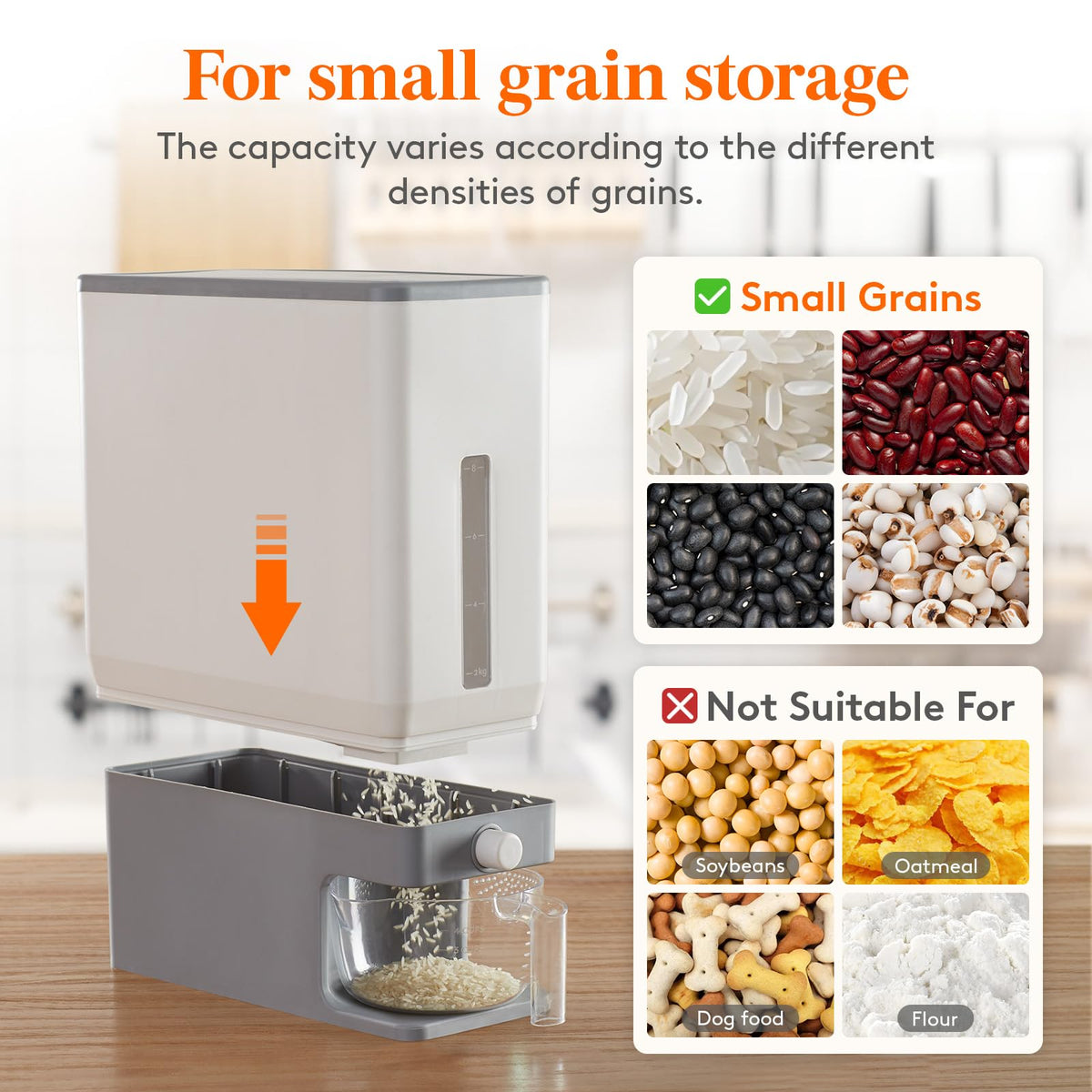 Lifewit Rice Container 25 Lbs, One-Press Dispenser with Measuring Cup