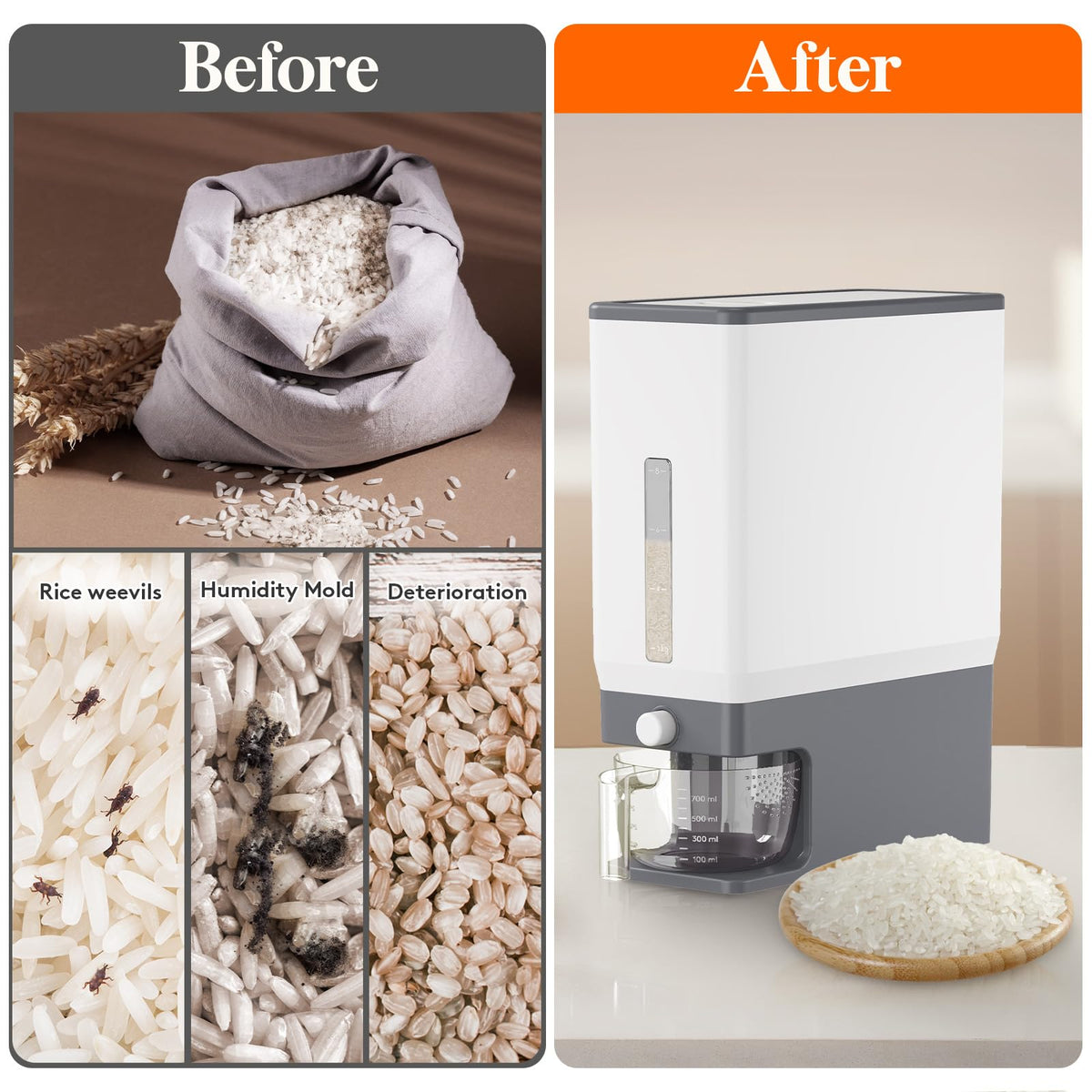 Lifewit Rice Container 25 Lbs, One-Press Dispenser with Measuring Cup