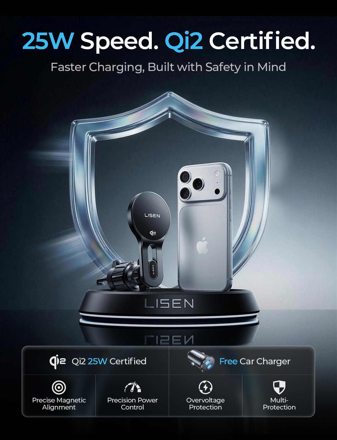 LISEN for Qi2.2 25W MagSafe Car Mount Charger for iPhone 18 Pro Max, Car Vent Magnetic Car Charger Stable Qi2 Wireless Charging Car Charger Mount Holder,Car Mount,Car Vent Mount for iPhone 18 17 16