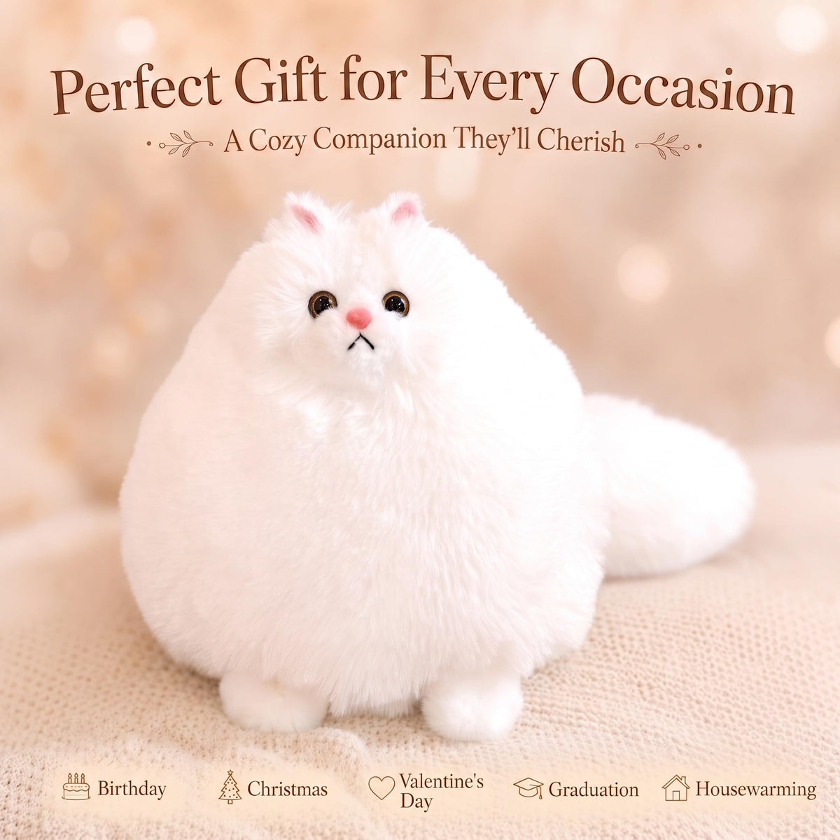 Winsterch 10-Inch White Cat Plush Toy, Soft Fluffy Stuffed Animal for Girls