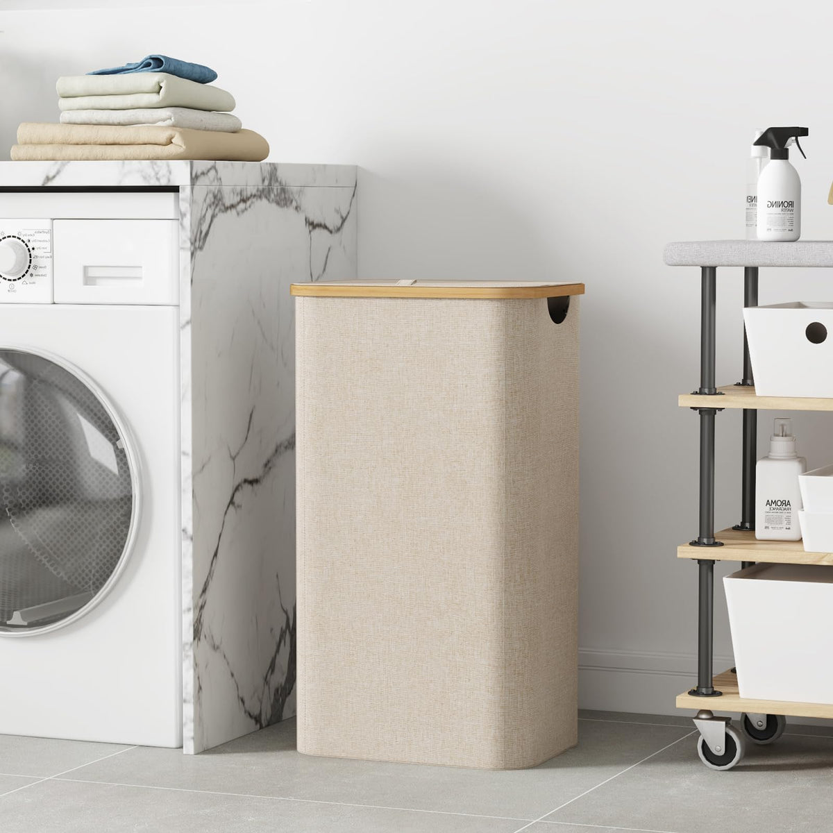 Lifewit 105L Large Laundry Basket with Lid, Removable Bags, Beige
