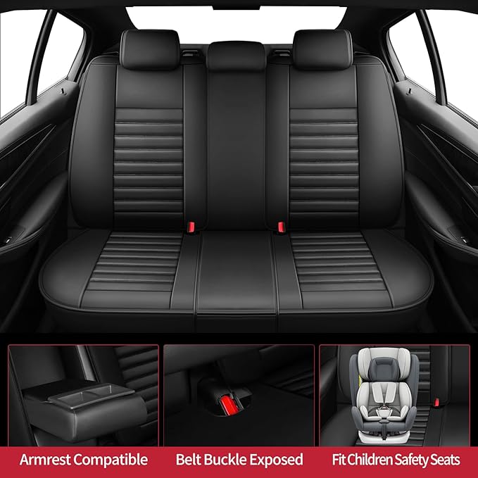 Fit Insight Car Seat Covers for Honda Insight 2010-2021 2022-Upgraded Premium Waterproof & Breathable Leather, Airbag Compatible, All-Weather Seat Cushion Protector (Full Set, Black)