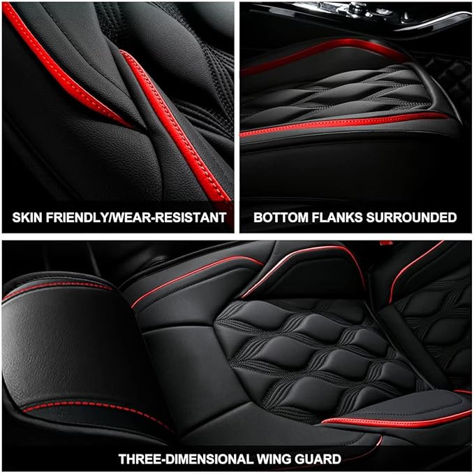 AOMSAZTO Car Seat Covers Full Set Fit for Honda HR-V 2016-2026 Waterproof Faux Leather Car Seat Cushions Automotive 5 Seat Covers Set（Black&Redline）