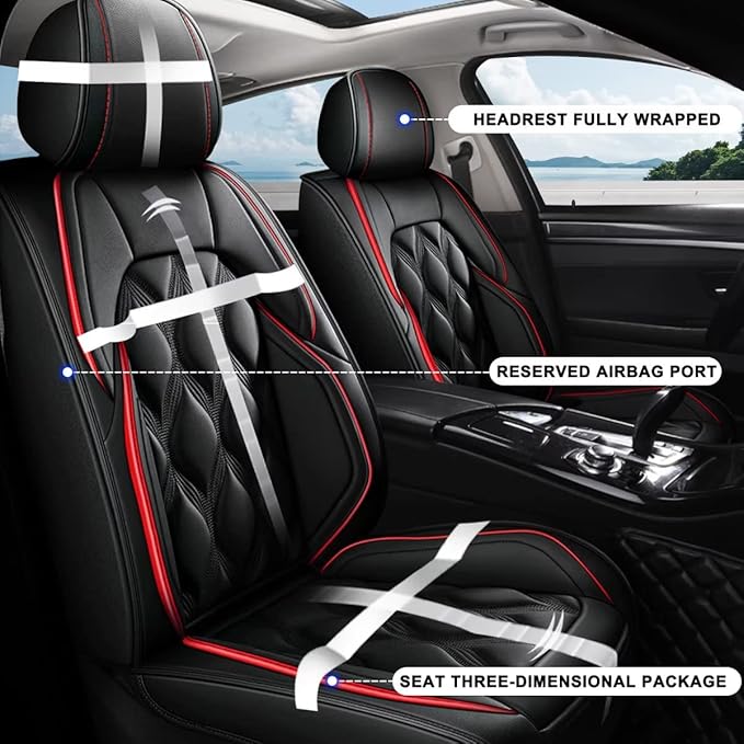 AOMSAZTO Car Seat Cover 2 Front Seat Fit for Subaru Forester 1998-2025 2026 Leather Car Seat Cushion Protector Compatible Airbag Waterproof Automotive Seat Covers Black